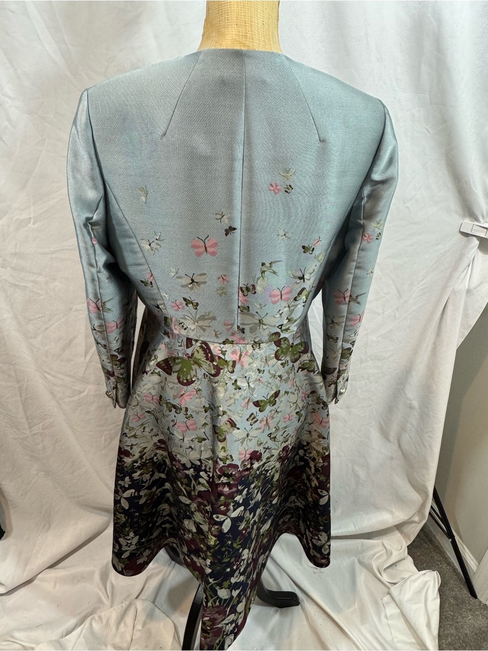 Ted Baker Powder Blue Floral Ombre Long Sleeve A-Line Dress coat 3 - Picture 3 of 11